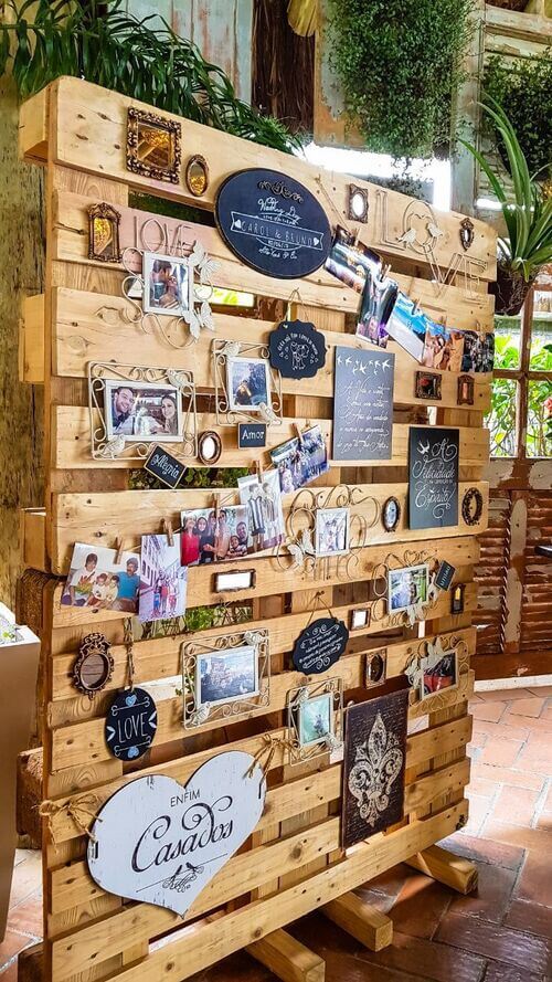 rustic photo display for wedding