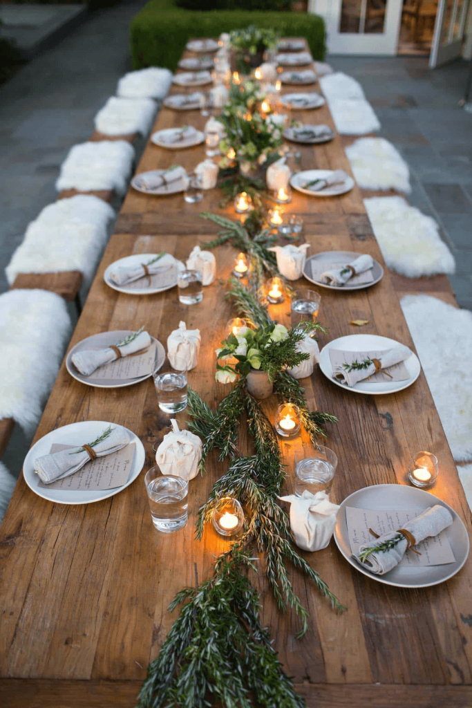 small wedding table decor in backyard