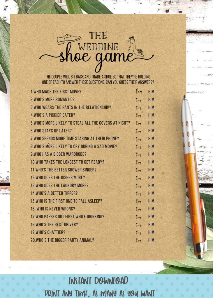 the wedding shoe game questions