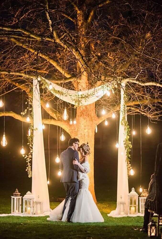 Fabric arch with fairy lights