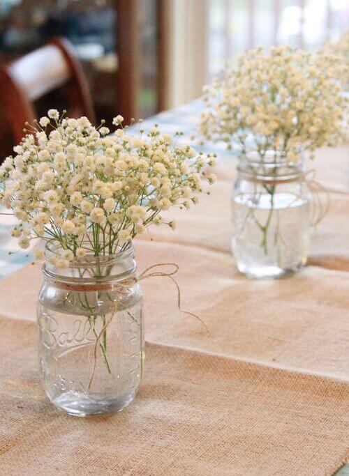 babys breath in mason jars