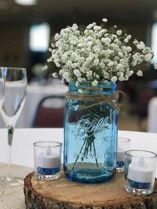 blue mason jar wedding centerpiece