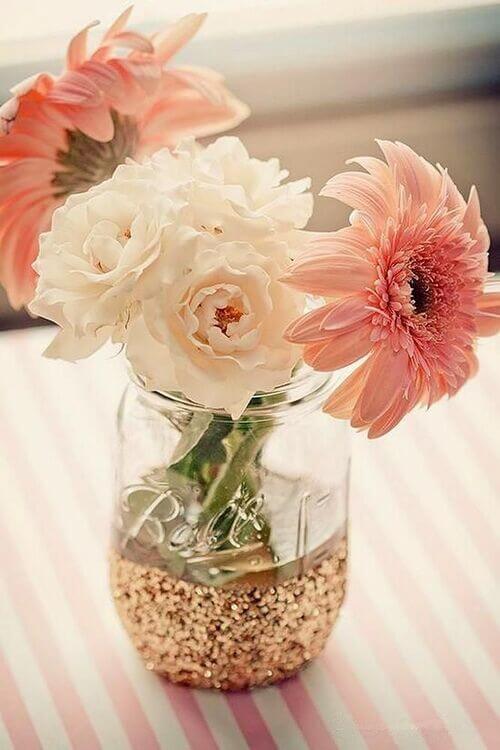 gold dipped mason jar centerpiece