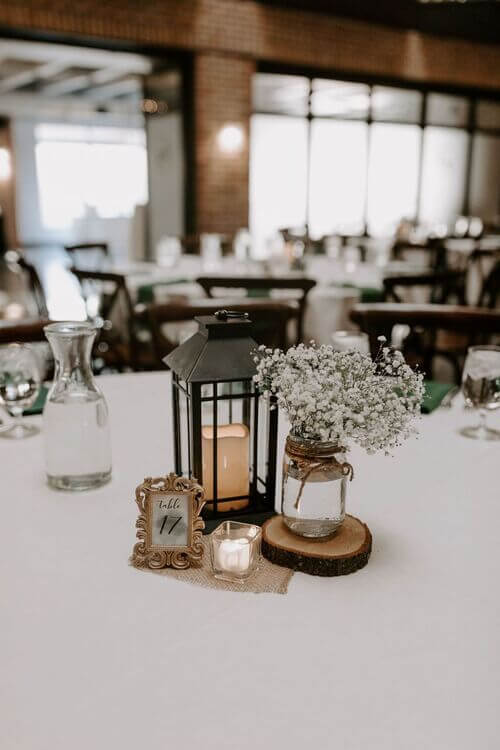 mason jar centerpiece with lantern