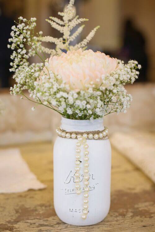 soft pink mason jar decor for wedding
