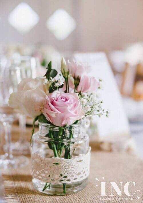 mason jar wedding centerpiece with roses