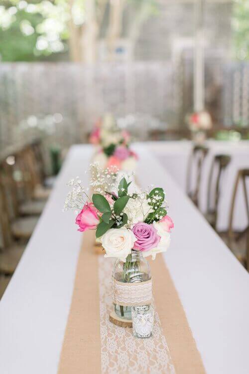 wedding table decor with mason jar centerpieces