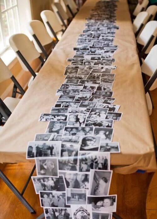 creative wedding table runner with pictures