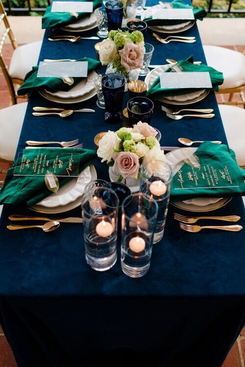 elegant emerald and blue table