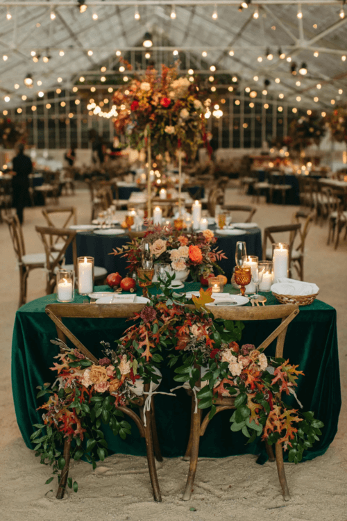 emerald and burnt orange wedding theme