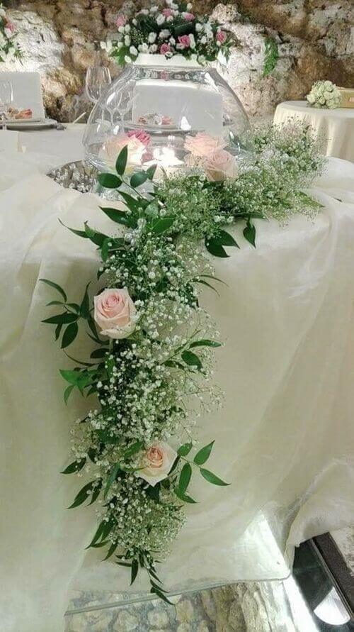 table runner and flowers