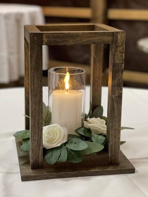 wood lantern centerpiece for wedding