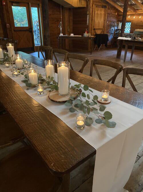 eucalyptus table decor barn wedding