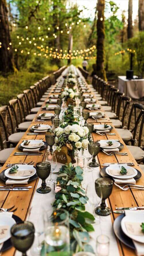 rustic green barn wedding table