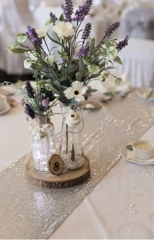 silver and lavender table decor