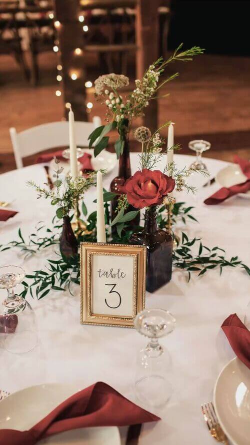 table decorations for a barn wedding
