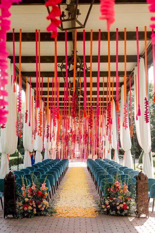 colorful wedding ceremony aisle decor