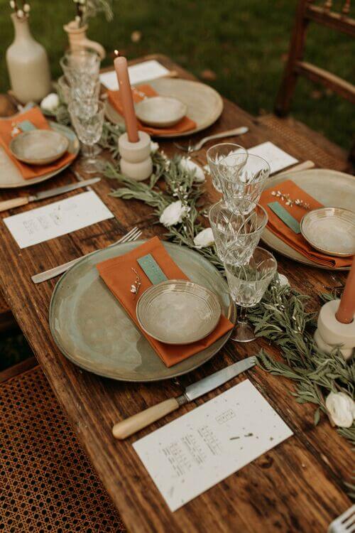 green and burnt orange wedding theme