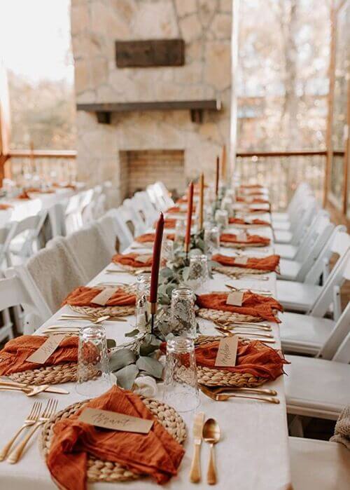 neutral burnt orange and green wedding theme