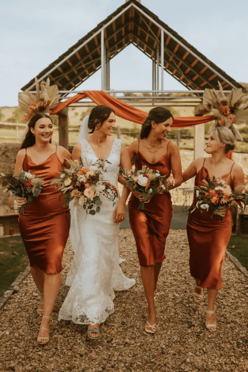 orange satin bridesmaid dresses