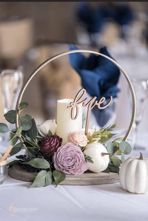 wedding table number hoop centerpiece