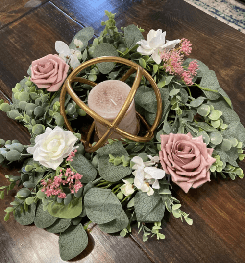 sage green and dusty rose wedding centerpiece