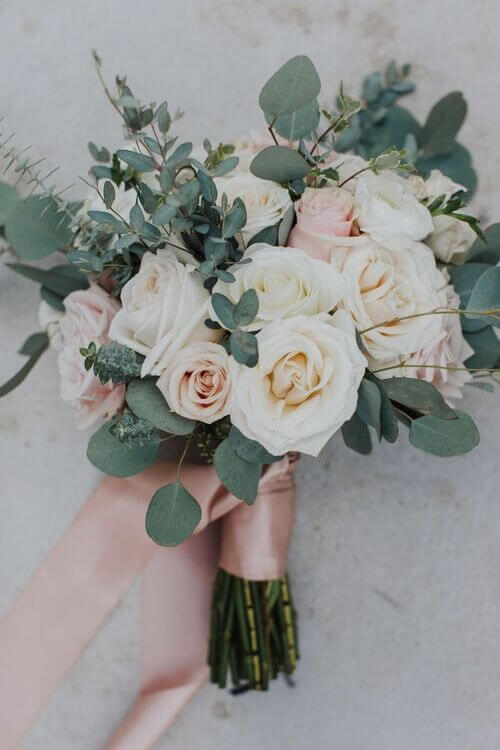 sage green dusty rose wedding bouquet
