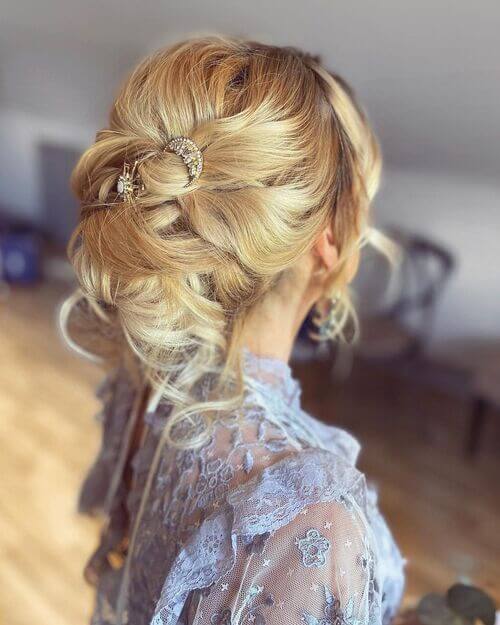 Elegant Braided Half Updo with Bejewelled Hairpin