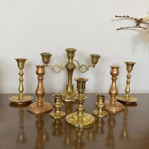 11 Vintage Brass Candleholders