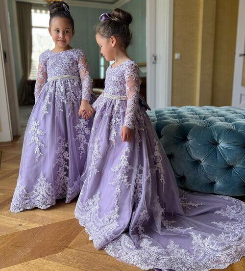 Purple Lace Flower Girl Dress