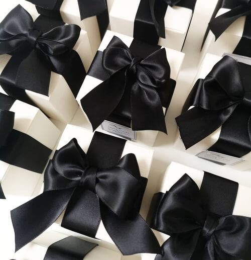 Black and white themed wedding thank you gifts