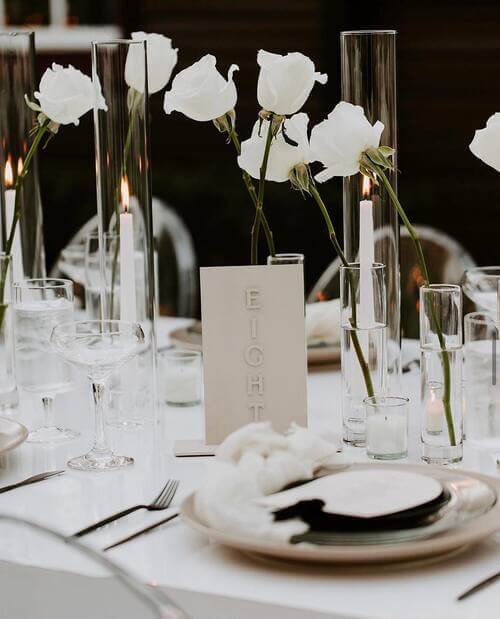 Black and white themed wedding table setting elegant