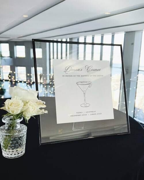 Black and white themed wedding signature drink sign