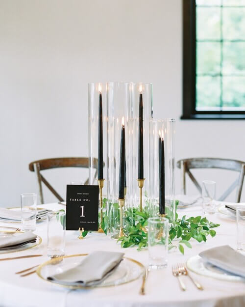Black and white themed wedding black candles