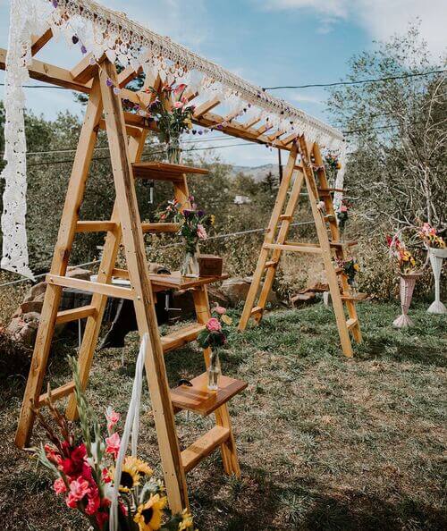 Rustic wedding ladder arch