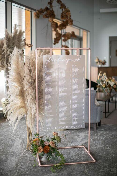copper frame stand for seating chart