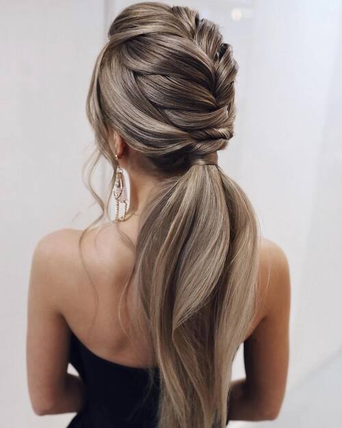 Braided low ponytail bridal hairstyle