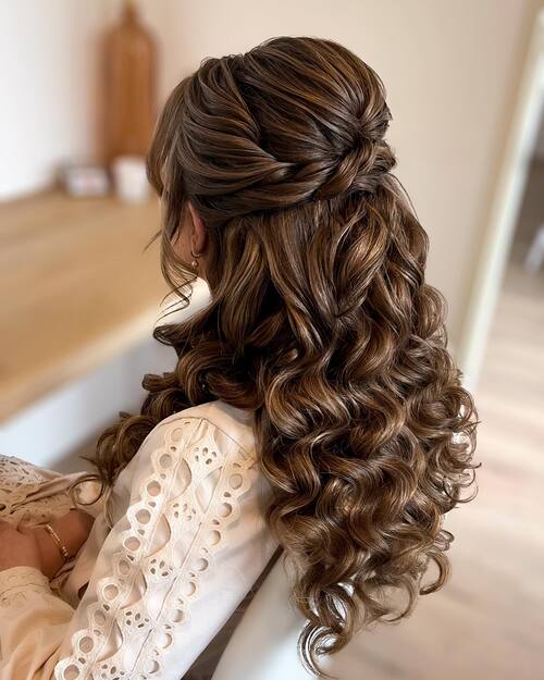 Half up half down with a braid bridal hairstyle
