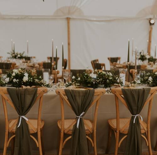 Olive green material wedding chair decor