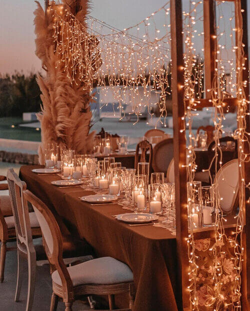 Candles and fairy lights wedding table decor