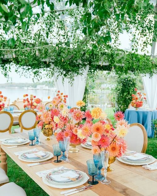 Colorful floral wedding table decor
