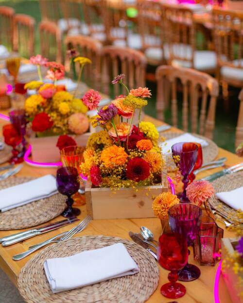 Pops of color wedding table decor
