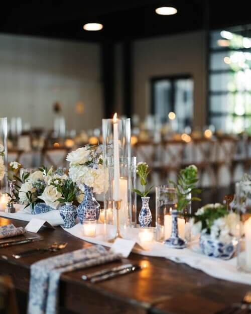 Royal blue wedding table decor