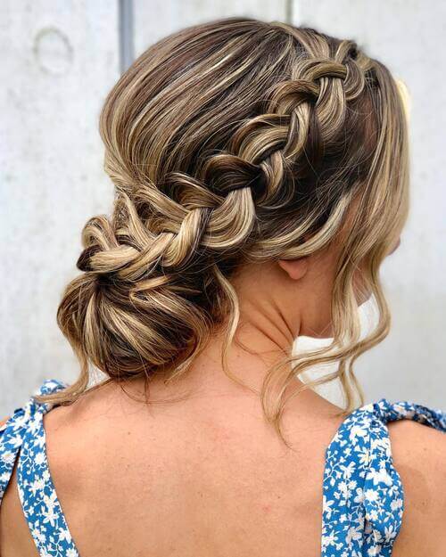 Braided low-rise bun bridesmaid hairstyle ideas