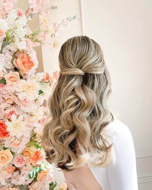 Tied back bridesmaid hairstyle idea