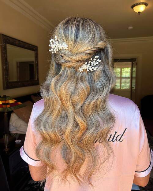 Twisted half-up bridesmaid hairstyle