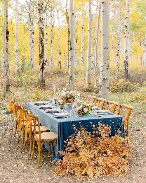 Fall wedding table scape idea in forest