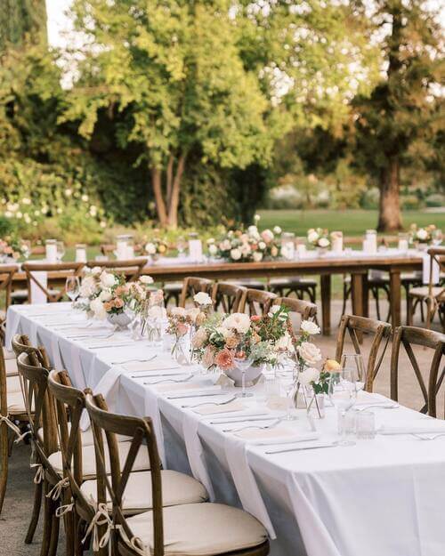 Fall wedding table scape idea wooden chairs