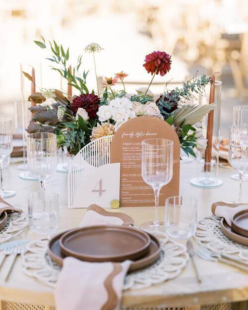 Fall wedding table scape brown plates
