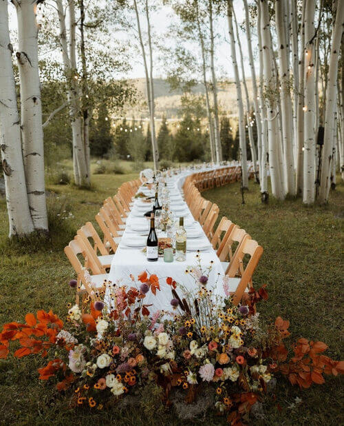 Fall wedding table scape in forest